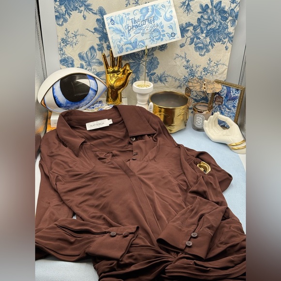 🆕 RAT & BOA 🧿 NWOT Rucci Long Sleeve Ruched Shirt Dress, Brown - Sz L - Picture 13 of 17